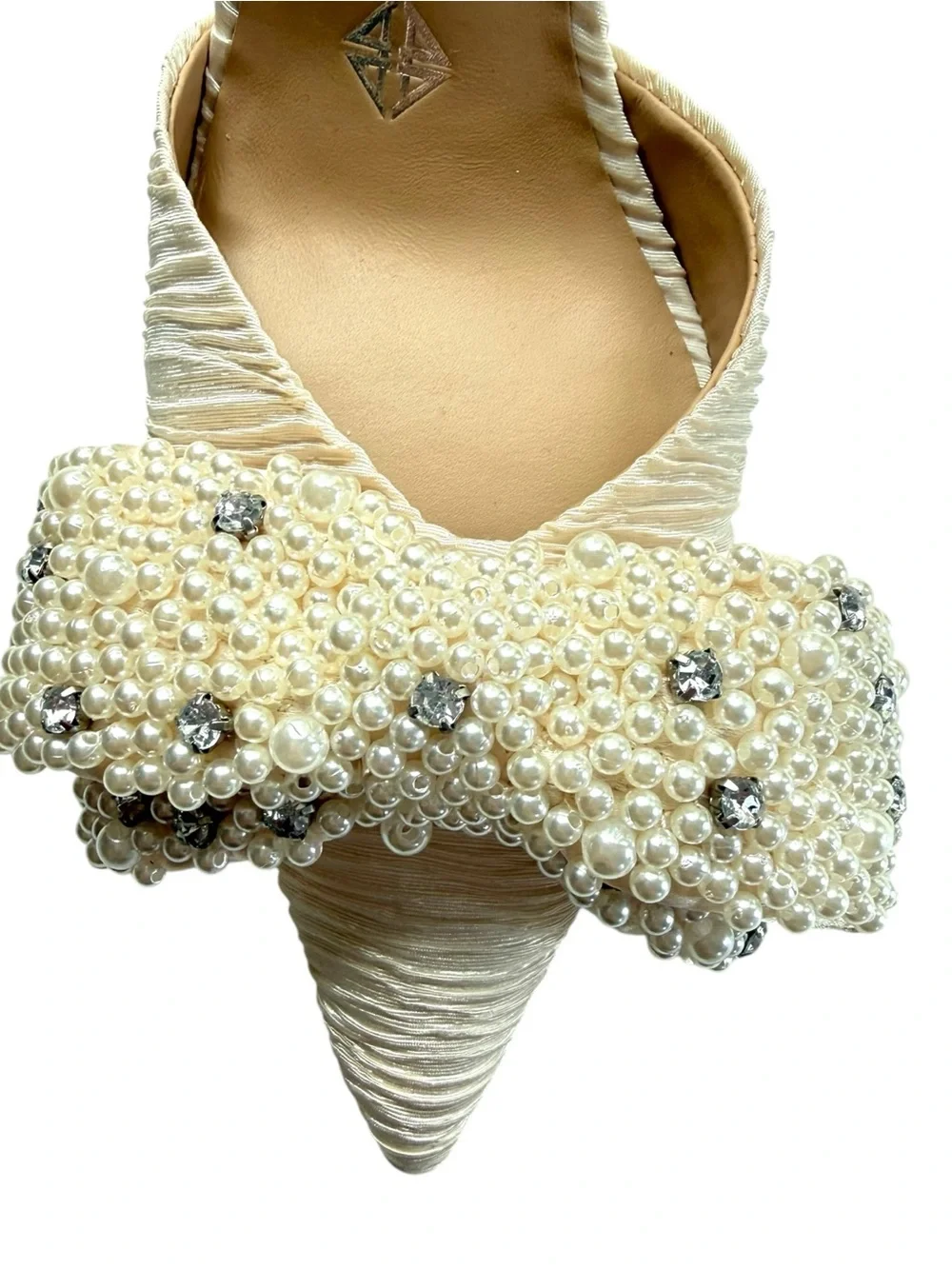 Antonio Melani Women Champagne Pearl Bow Slingback Heels Pointed Toe Size 8.5